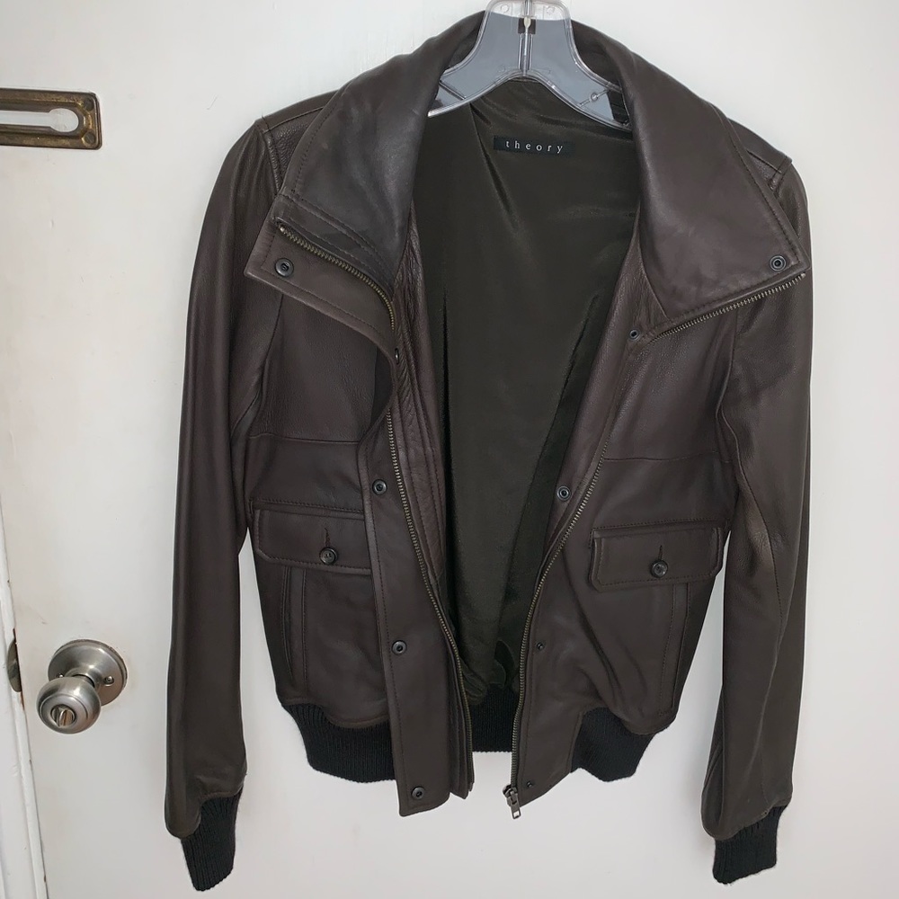 Theory Manhault Brown Leather Jacket